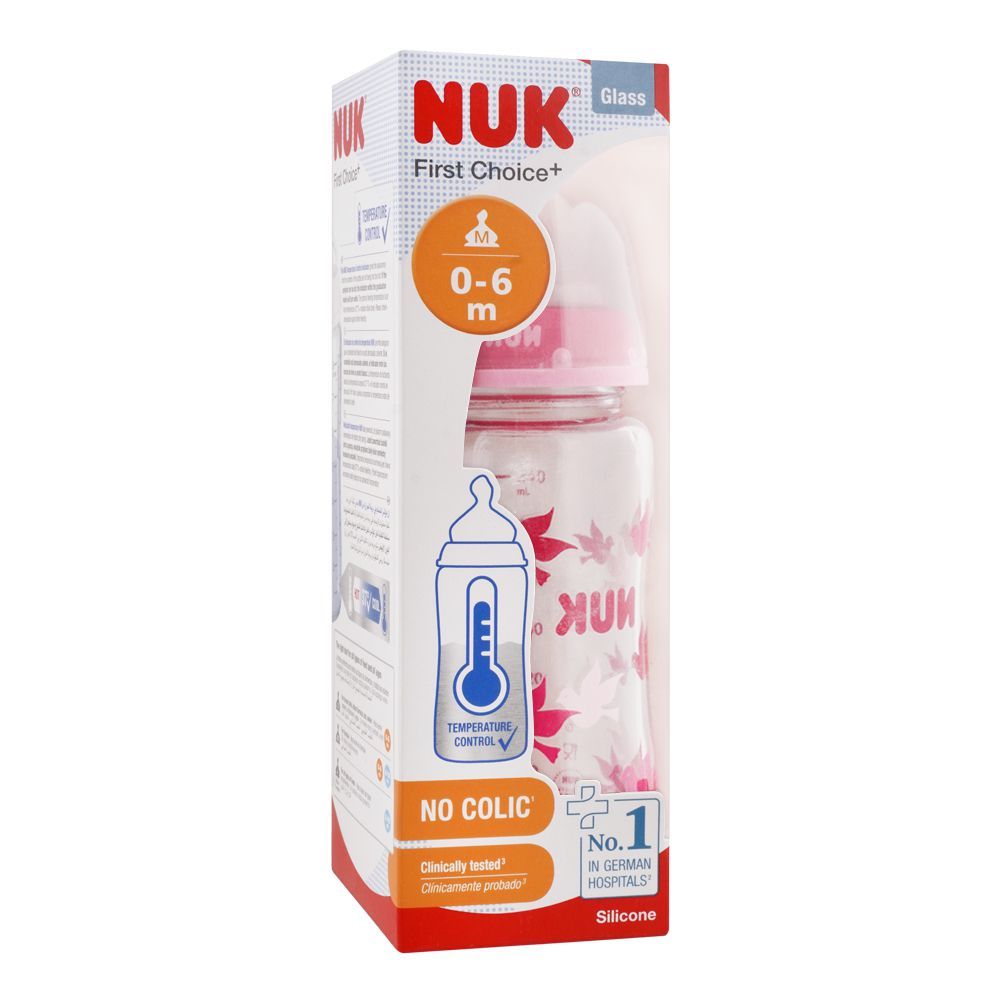 Nuk First Choice+ Glass Feeding Bottle, 0-6m, 10745121, 240ml - Front View