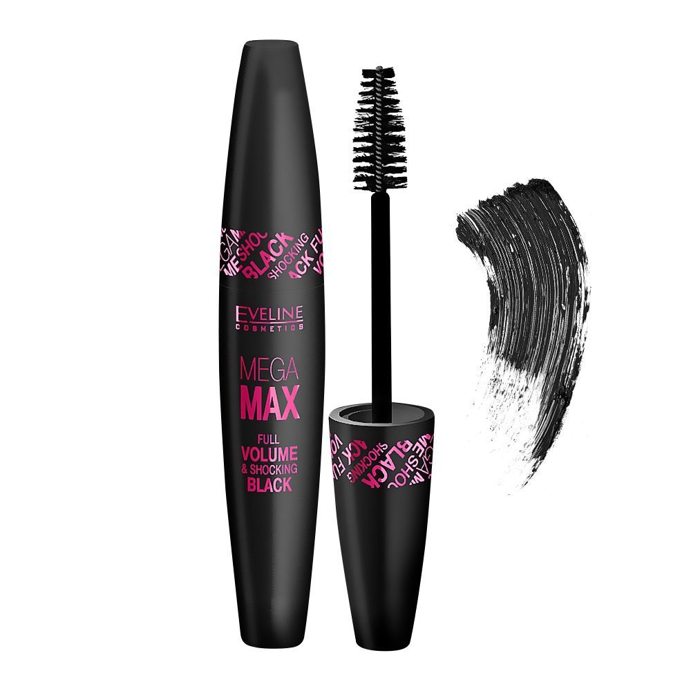 Eveline Mega Max Full Volume & Shocking Mascara, Black - Front View