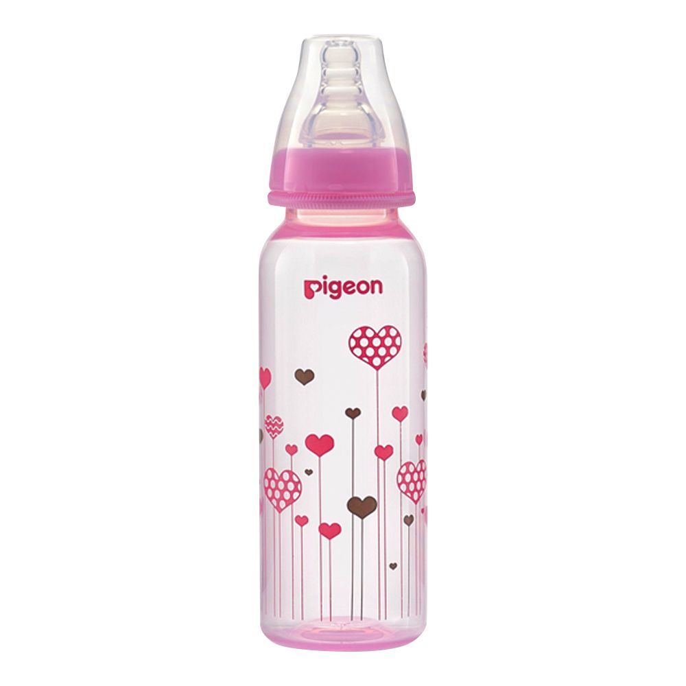 Pigeon Flexible Clear Soft & Elastic PP Feeding Bottle, Pink, 240ml, A79228 - Front View