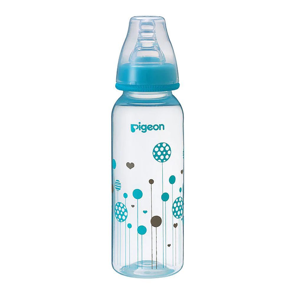 Pigeon Flexible Clear Soft & Elastic PP Feeding Bottle, Blue, 240ml, A79227 - Front View