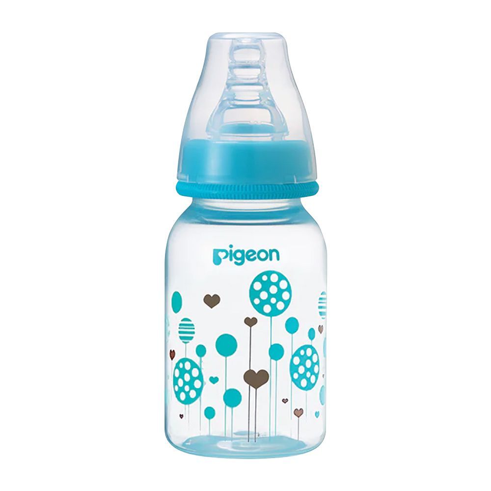 Pigeon Flexible Clear Soft & Elastic PP Feeding Bottle, Blue, 120ml, A79225 - Front View