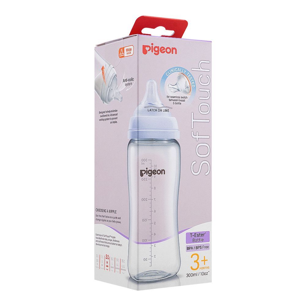 Pigeon Soft Touch WN T-Ester Feeding Bottle, Logo, 300ml, A79445 - Front View