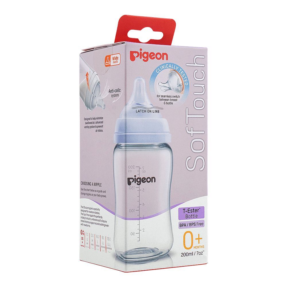 Pigeon Soft Touch WN T-Ester Feeding Bottle, Logo, 200ml, A79444 - Front View