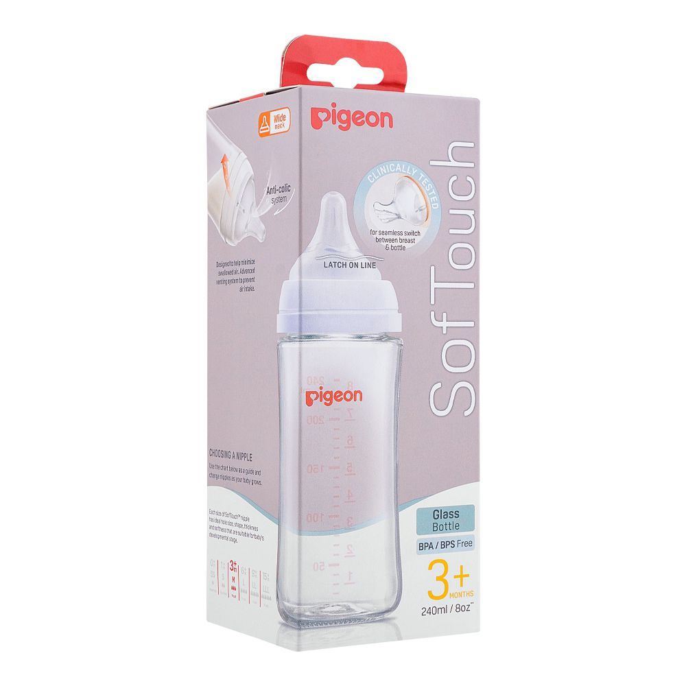 Pigeon Soft Touch WN Glass Feeding Bottle, 240ml, A79437 - Front View