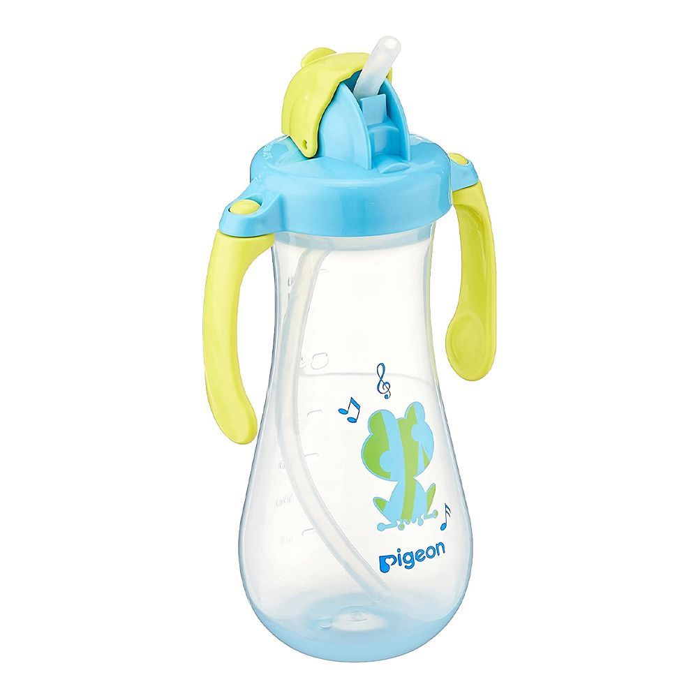 Pigeon Tall Straw Bottle, Blue, 300ml, D78087 - Front View