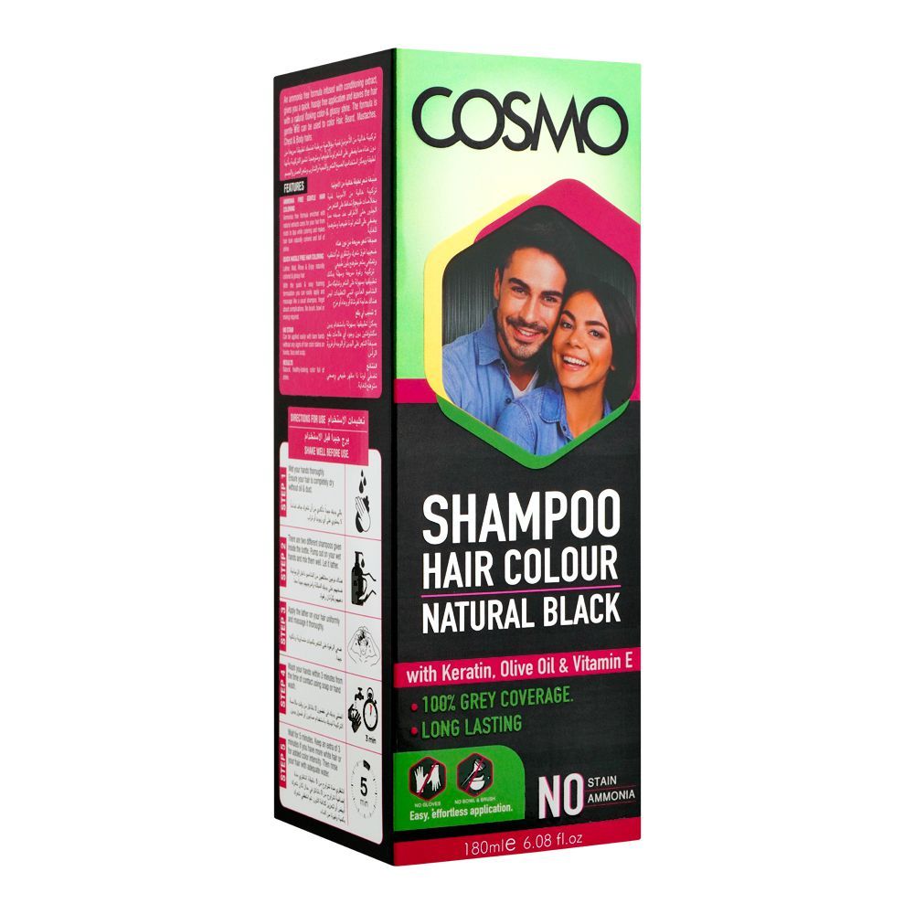 Cosmo Shampoo Hair Color, Natural Black, 180ml -  Front View