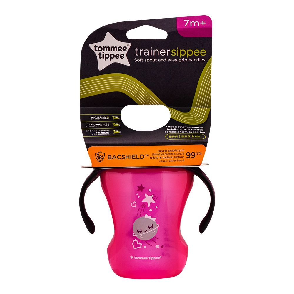 Tommee Tippee Trainer Sippee Cup, 7m+, 8oz, Pink, 549218 - Front View