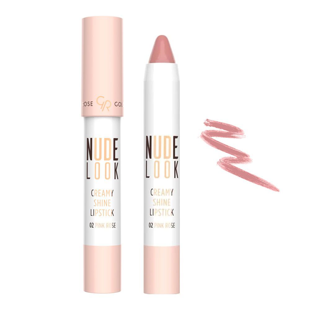 Golden Rose Nude Look Creamy Shine Lipstick, 02, Pink Rose - Front View