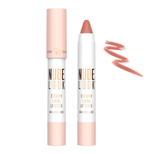 Golden Rose Nude Look Creamy Shine Lipstick, 04, Coral Nude - Front View