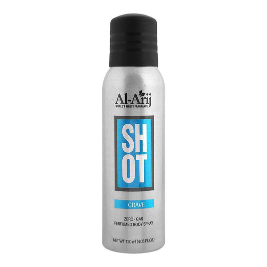 Al-Arij Shot Crave Zero-Gas Perfumed Body Spray, 120ml - Front View