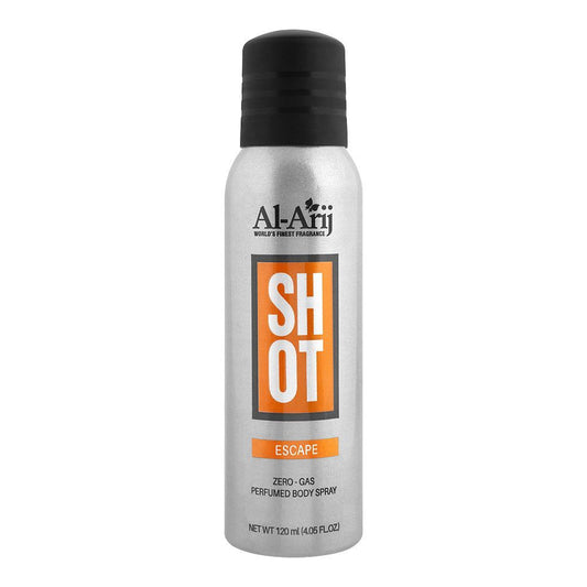 Al-Arij Shot Escape Zero-Gas Perfumed Body Spray, 120ml - Front View