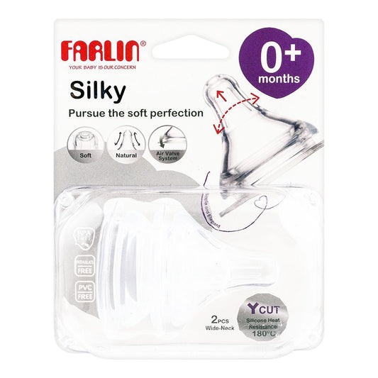 Farlin Silky Wide Neck Nipple, 0 Month+, 2-Pack, AC-22004-Y - Front View