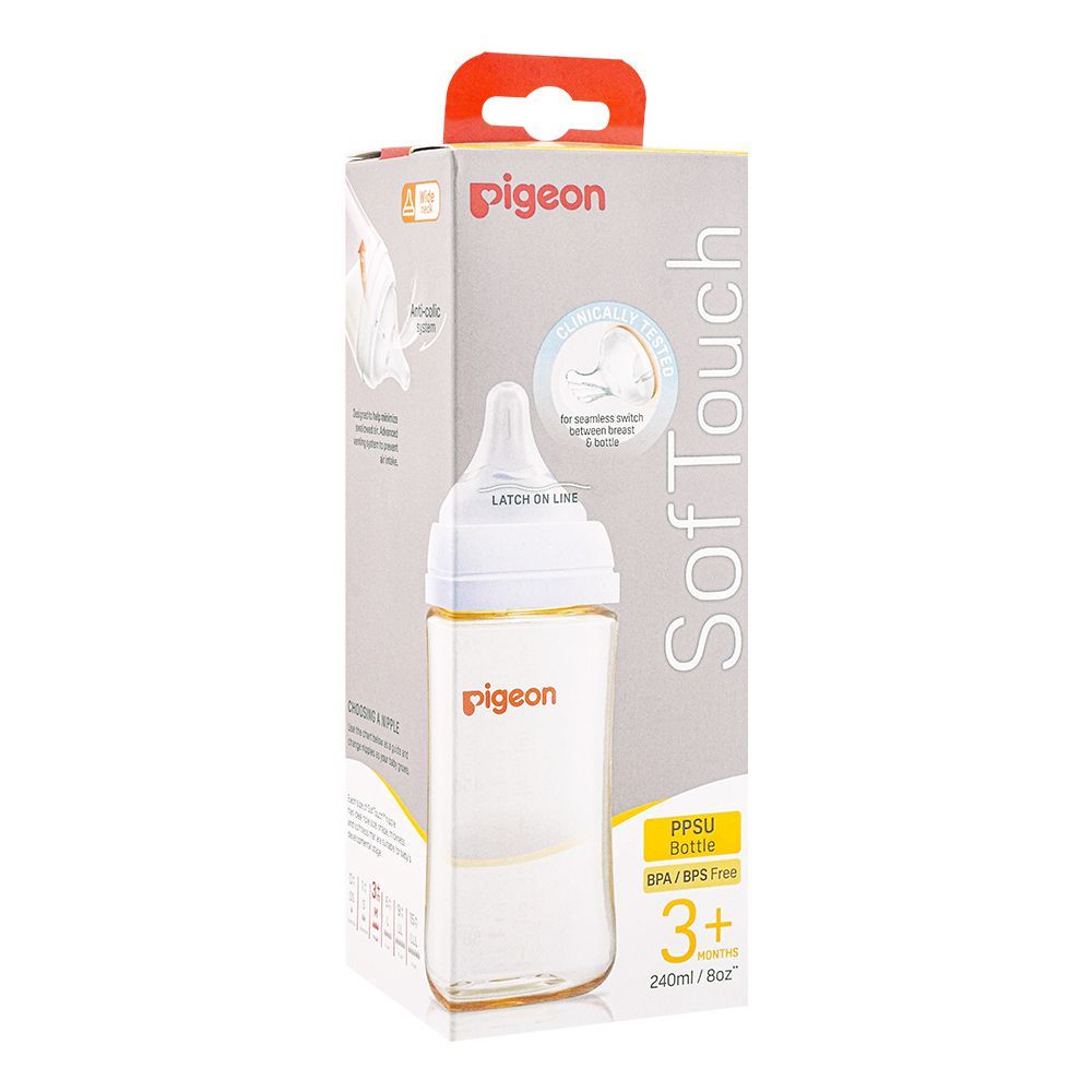 Pigeon Soft Touch Anti-Colic Wide Neck PPSU Bottle 240ml, A-79439 - Front View