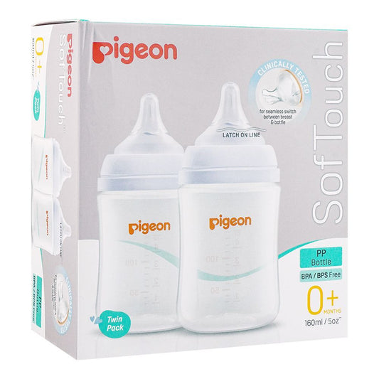 Pigeon Soft Touch Anti-Colic Wide Neck PP Bottle, 160ml, 2-Pack A-79455 - Front View