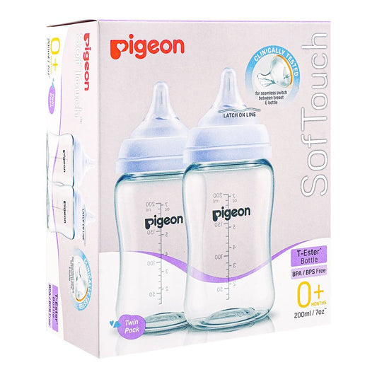 Pigeon Soft Touch Anti-Colic Wide Neck T-Ester Bottle 200ml, 2-Pack, A-79446 - Front View