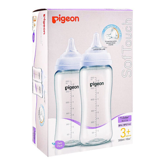 Pigeon Soft Touch Anti-Colic Wide Neck T-Ester Bottle 300ml, 2-Pack, A-79447 - Front View