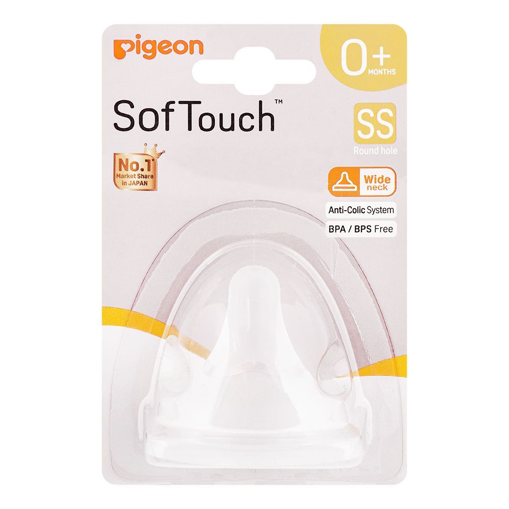 Pigeon SofTouch Round Hole Wide Neck, 0 Months+, SS Nipple, 2-Pack, B-79461 - Front View