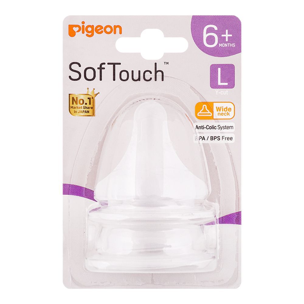 Pigeon SofTouch Y-Cut Wide Neck 6 Months+ Nipple, 2-Pack, B-79464 - Front View