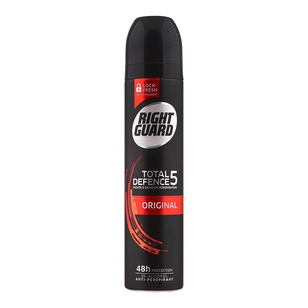 Schwarzkopf Right Guard Total Defence 5 Original Anti-Perspirant Body Spray, For Men, 250ml - Front View