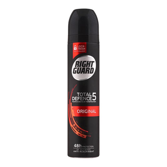 Schwarzkopf Right Guard Total Defence 5 Original Anti-Perspirant Body Spray, For Men, 250ml - Front View