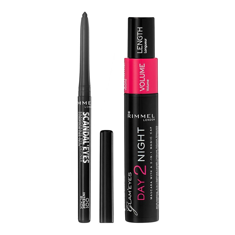 Rimmel Glam'Eyes Day 2 Night Mascara + ScandalEye Eye Definer, Black, Offer Pack - Front View