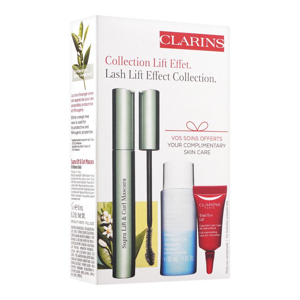 Clarins Paris Lash Lift Effect 3-In-1 Collection, Curl Mascara + Eye Makeup Remover + Total Eye Lift - Front View