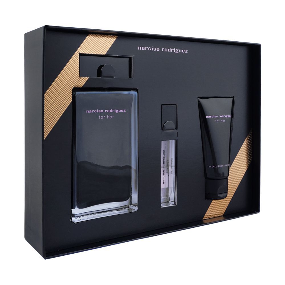 Narciso Rodriguez For Her Set Eau De Toilette 100ml + Eau De Toilette 10ml + Body Lotion, 50ml - Front View