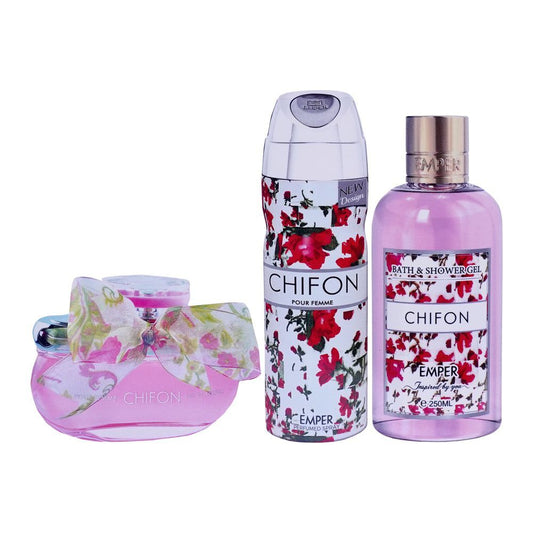 Emper Chifon Pour Femme Emper Set For Women, Eau De Toilette 100ml + Deo 200ml + Shower Gel, 250ml - Front View