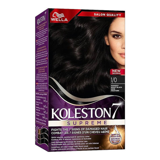 Wella Koleston 7 Supreme Color Cream Kit, 1/0 Darkest Night Black -  Front View