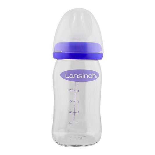 Lansinoh Glass Feeding Bottle With Natural Wave Teat, BT77240OCT0321, 160ml - Front View