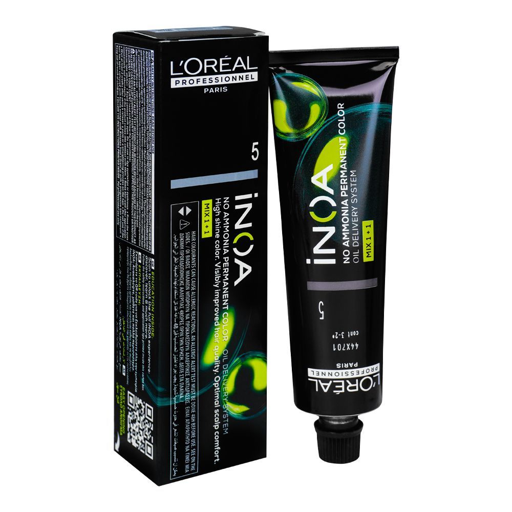 L'Oreal Professionnel Inoa No Ammonia Permanent Hair Colouring Cream, 5 Light Brown, 60g -  Front View