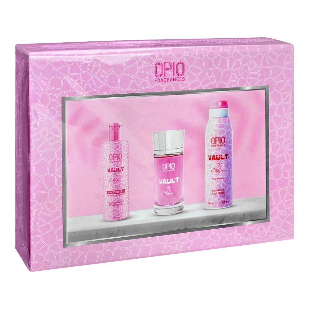 Opio Vault De Charm Set, For Women, Eau De Parfum 100ml + Shower Gel 150ml + Deodorant 200ml - Front View