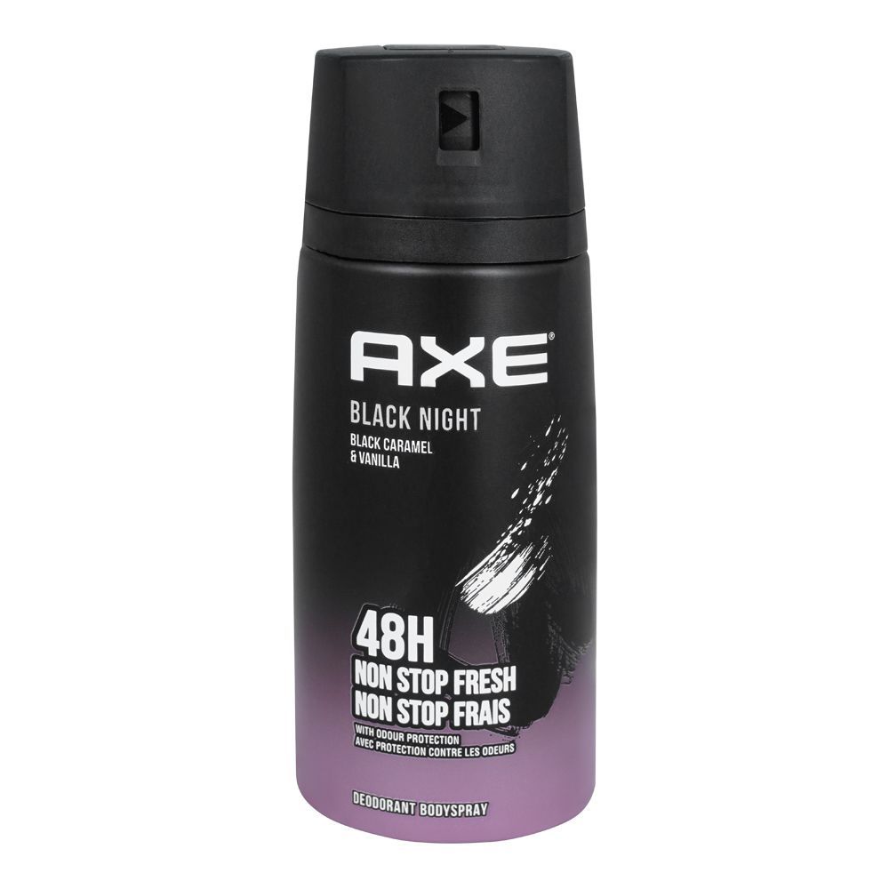 Axe Black Night Black Caramel & Vanilla 48H Non-Stop Fresh Deodorant Body Spray, For Men, 150ml - Front View