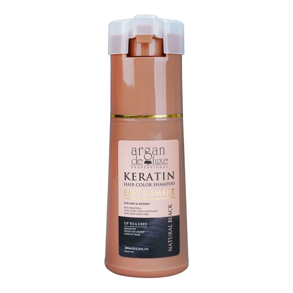 Argan De Luxe Easy & Smart Keratin Color Shampoo, Natural Black, For Men & Women, 200ml -  Front View