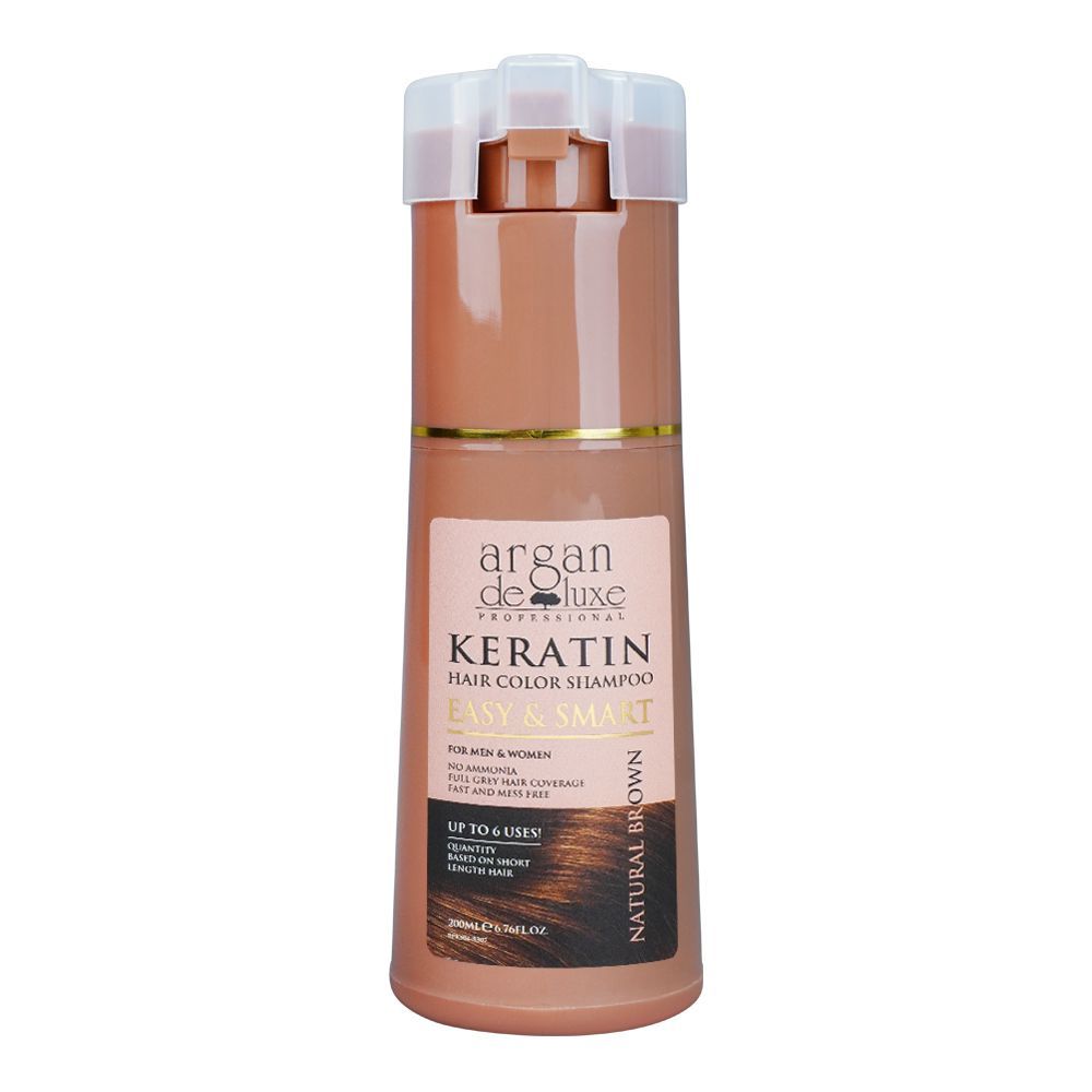 Argan De Luxe Easy & Smart Keratin Color Shampoo, Natural Brown, For Men & Women, 200ml -  Front View