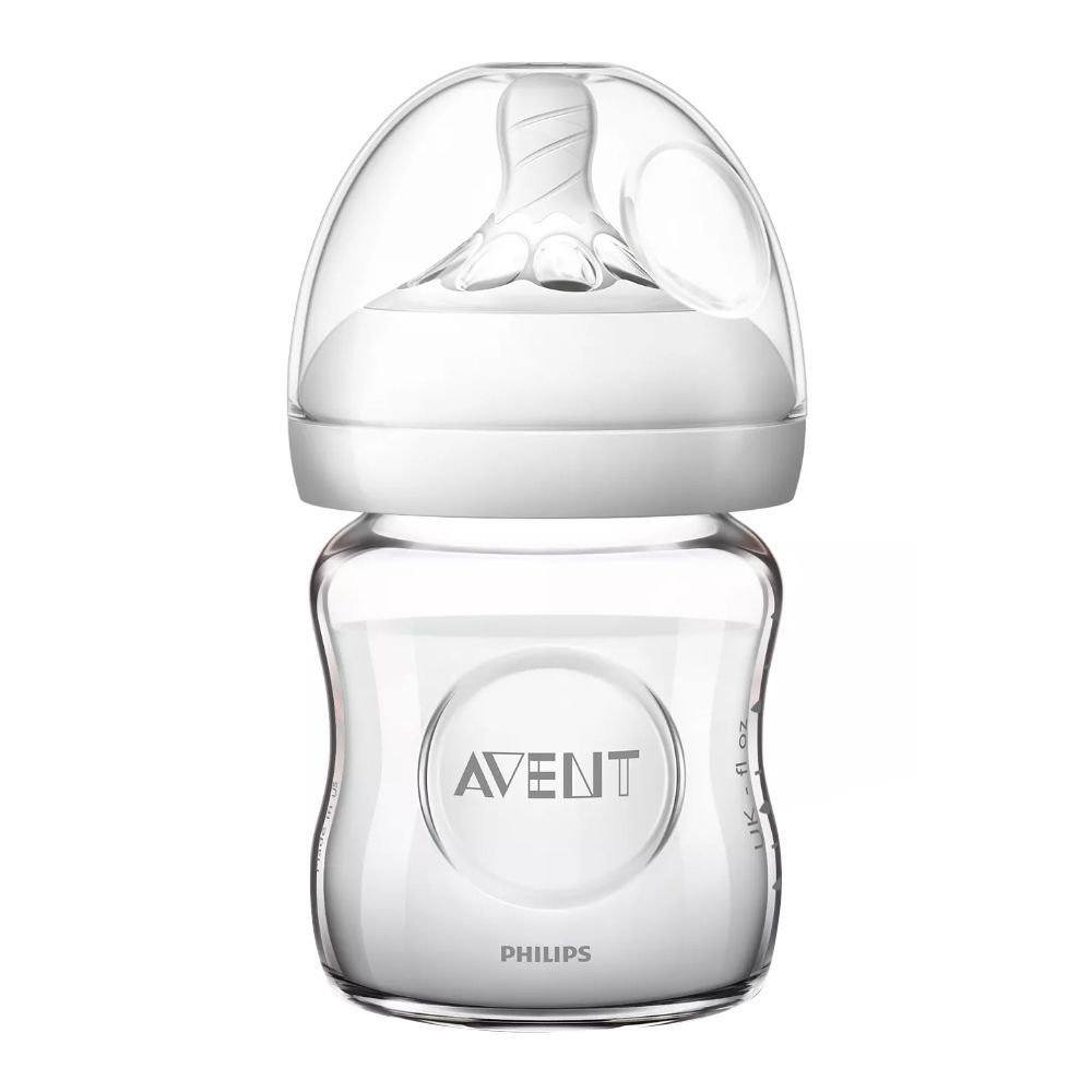 Avent Natural Wide Breast Shaped Glass Feeding Bottle, 120ml, SCF051/17 - Front View