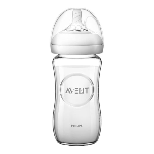 Avent Natural Wide Breast Shaped Glass Feeding Bottle, 240ml, SCF053/17 - Front View