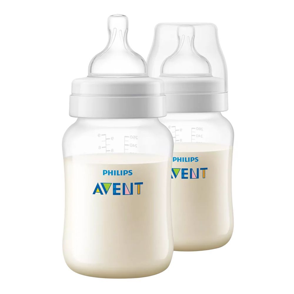 Avent Anti-Colic Wide Neck Feeding Bottle, 2-Pack, 260ml, SCF813/62 - Front View