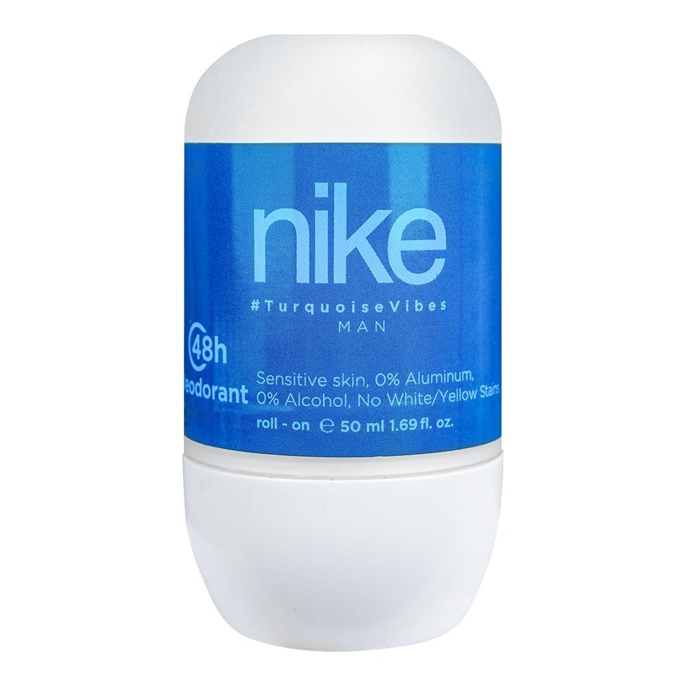 Nike Men Turquoise Vibes 48H Deodorant Roll On, 50ml - Front View