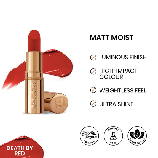 ST London Matte Moist Long Lasting Lipstick, Death By Red - Front View