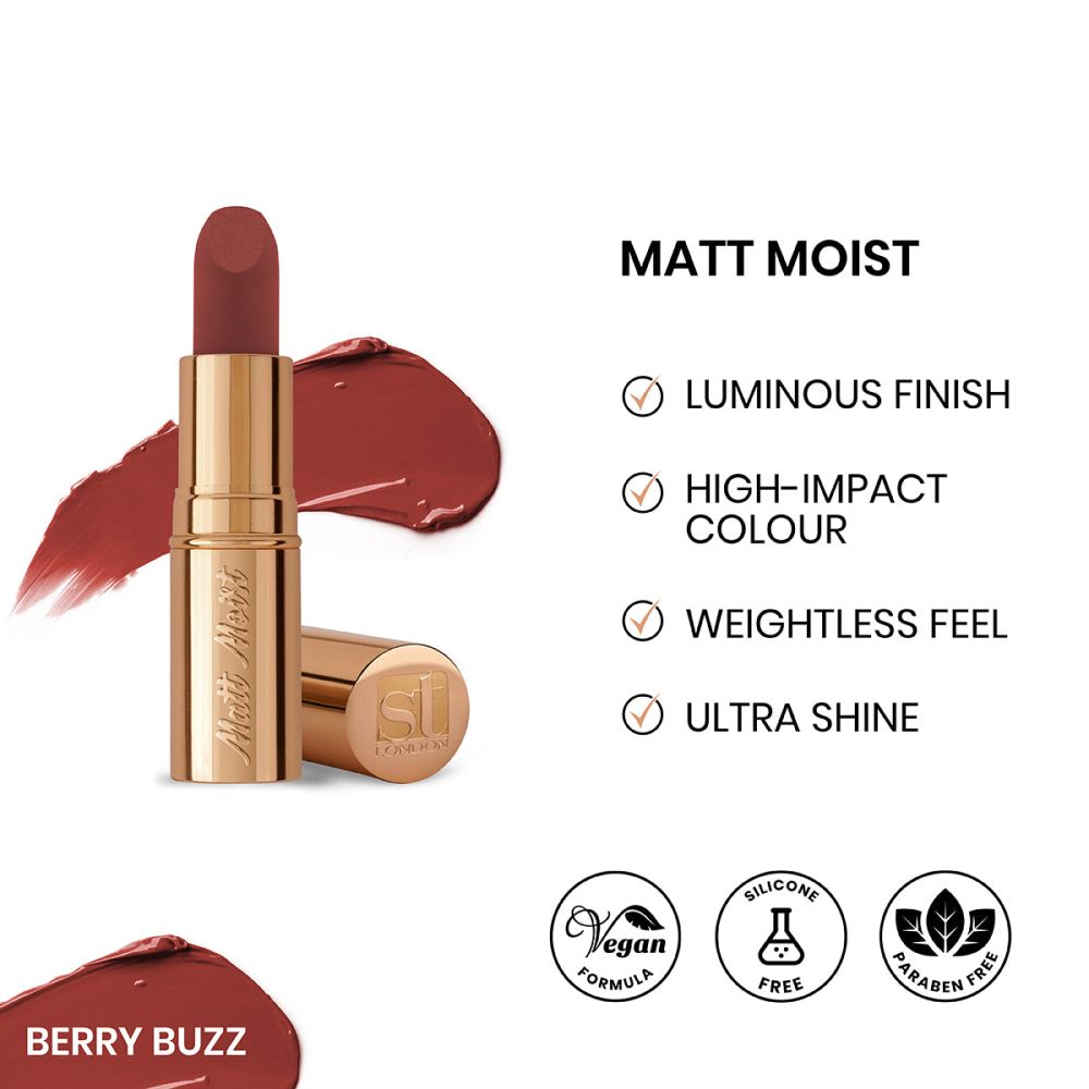 ST London Matte Moist Long Lasting Lipstick, Berry Buzz - Front View