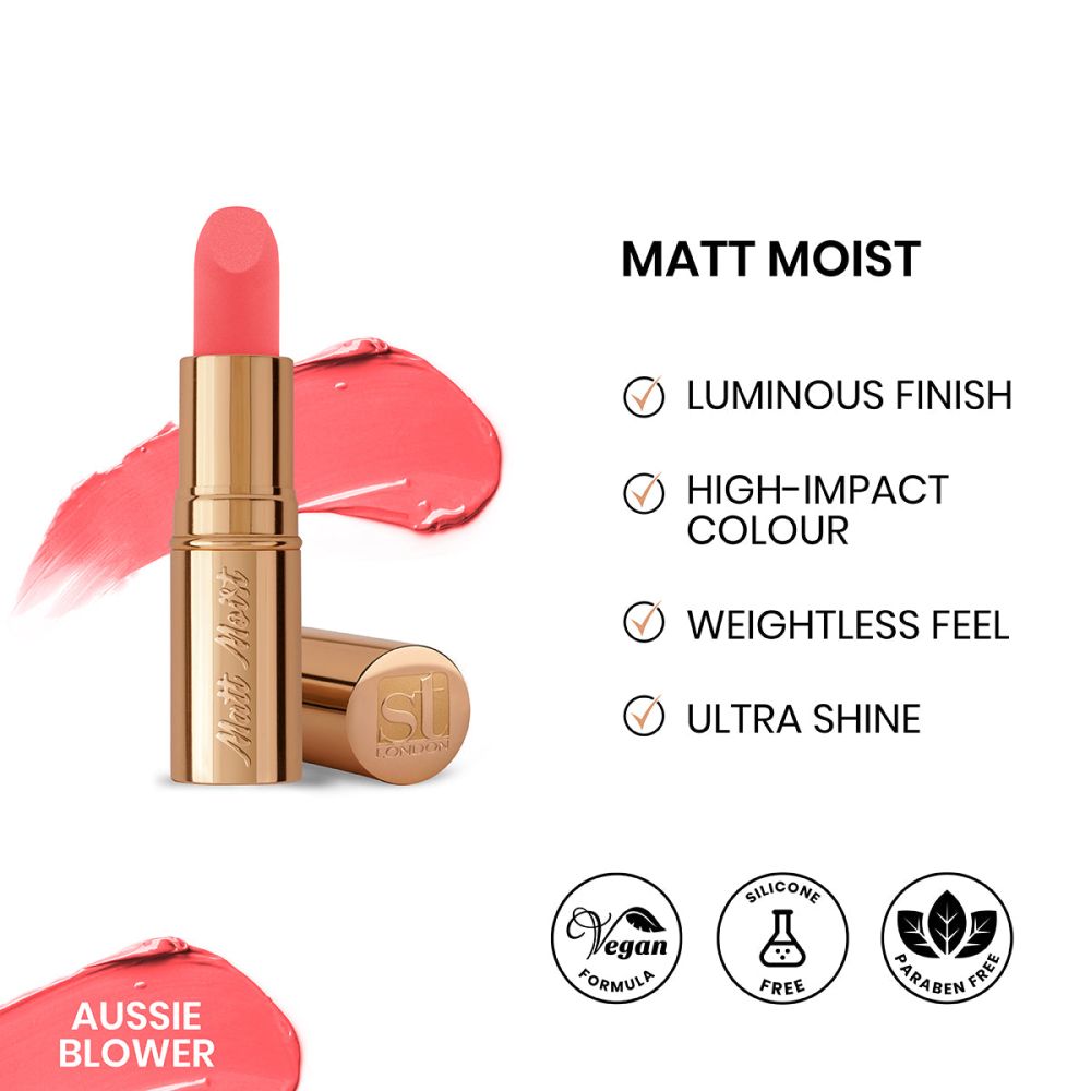 ST London Matte Moist Long Lasting Lipstick, Aussie Blower - Front View