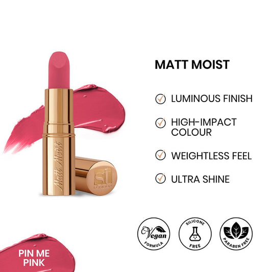 ST London Matte Moist Long Lasting Lipstick, Pin Me Pink - Front View