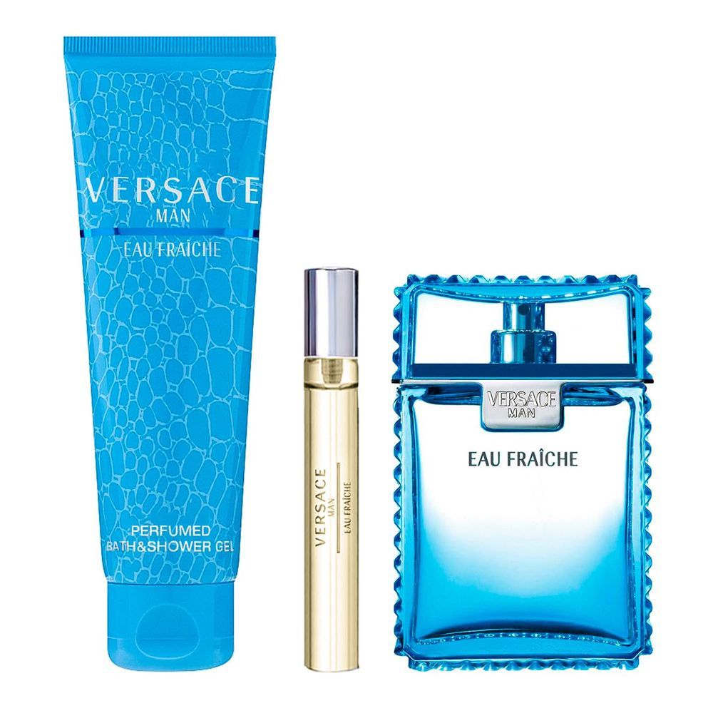 Versace Eau Fraiche Gift Set, Eau de Toilette 100ml+Travel Spray 10ml+Bath & Shower Gel 150ml - Front View