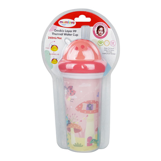 Mum Love Double Layer PP Thermal Water Cup, BPA Free, For 12+ Months, Pink, 260ml, C6220 - Front View