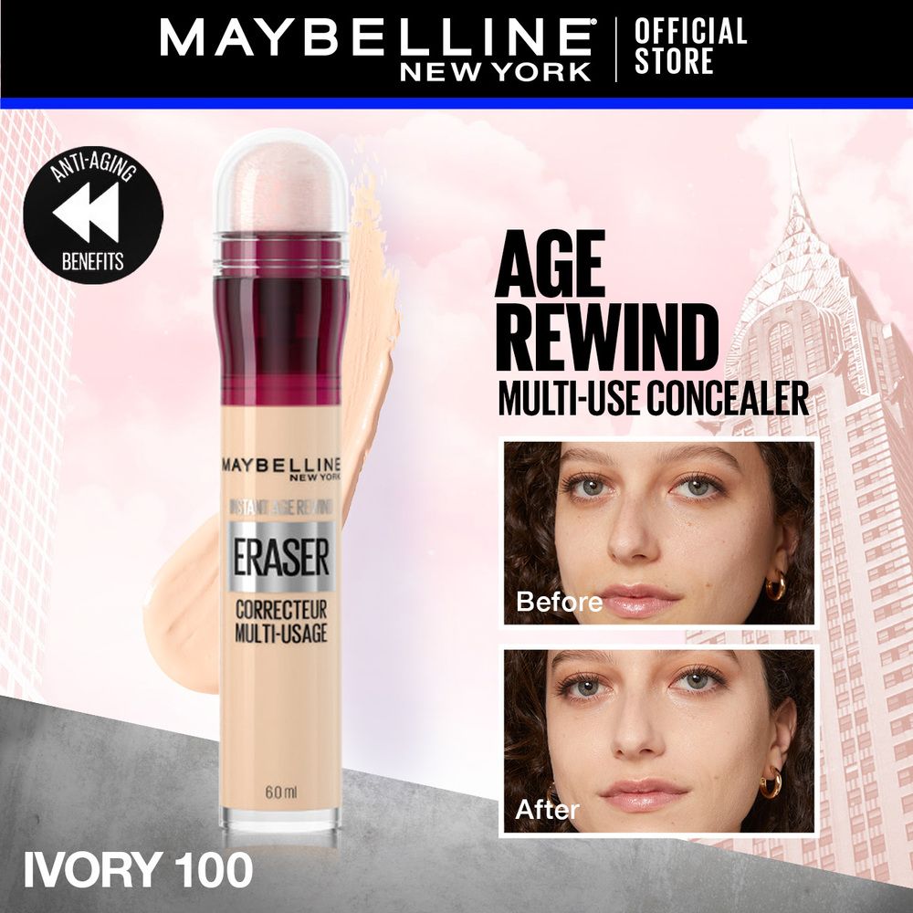 Maybelline New York Instant Age Rewind Eraser Dark Circles Treatment Multi-Use Concealer, 100 - Front View