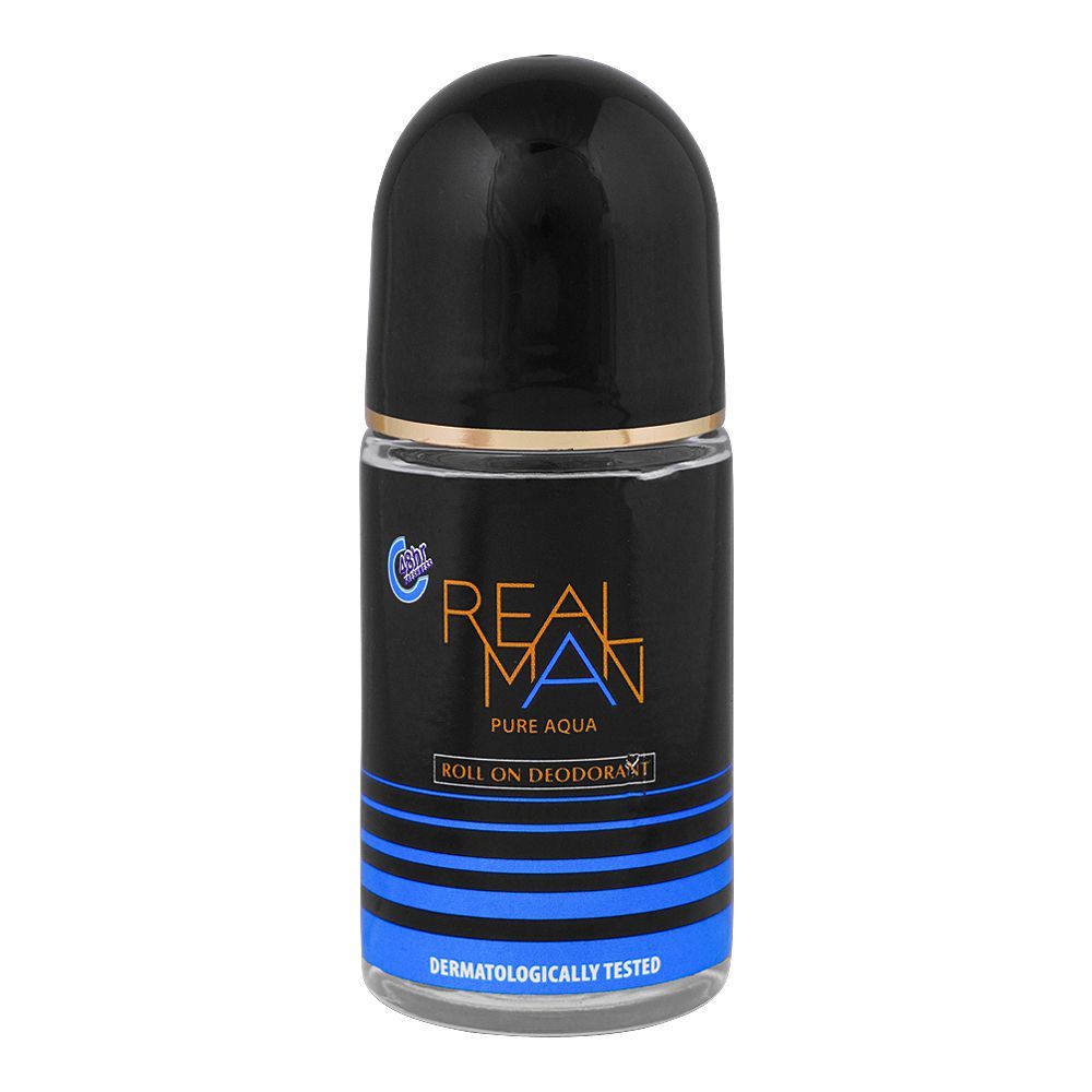 Real-Man-Pure-Aqua-Deodorant-Roll-On-48-Hours-Lasting-Dermatologist-Tested-For-Mens-50ml - Front View