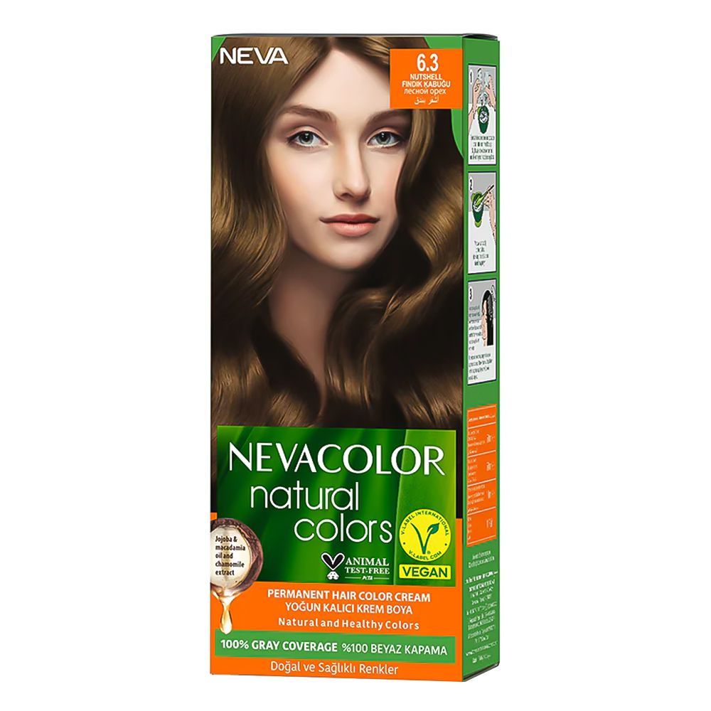 Neva Hair Color Kit, 100% Gray Coverage, Vegan, 50ml, 6.3 Nutshell -  Front View