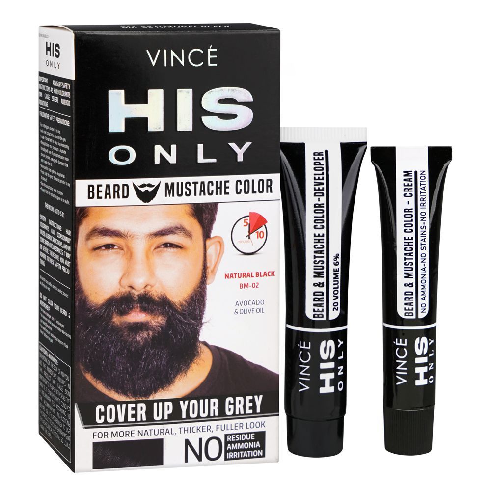 Vince His Only Beard & Moustache Hair Color, BM-02 Natural Black -  Front View