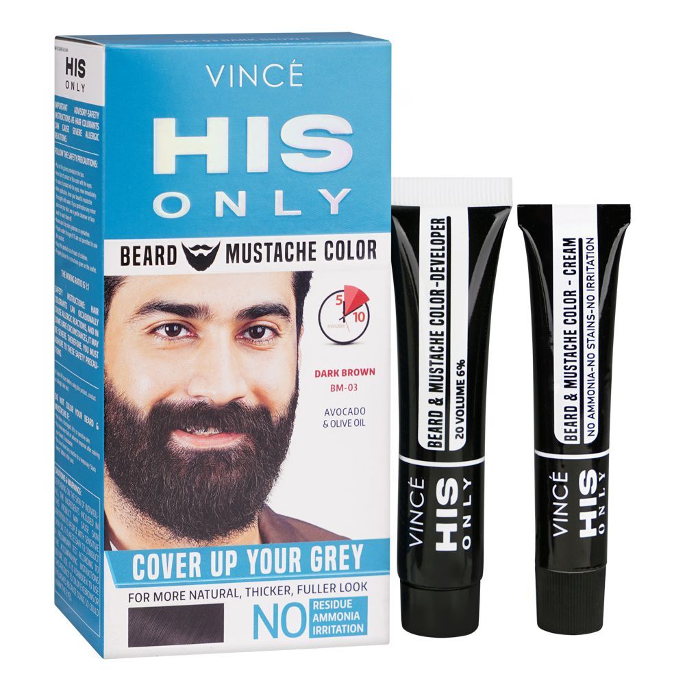 Vince His Only Beard & Moustache Hair Color, BM-03 Dark Brown -  Front View